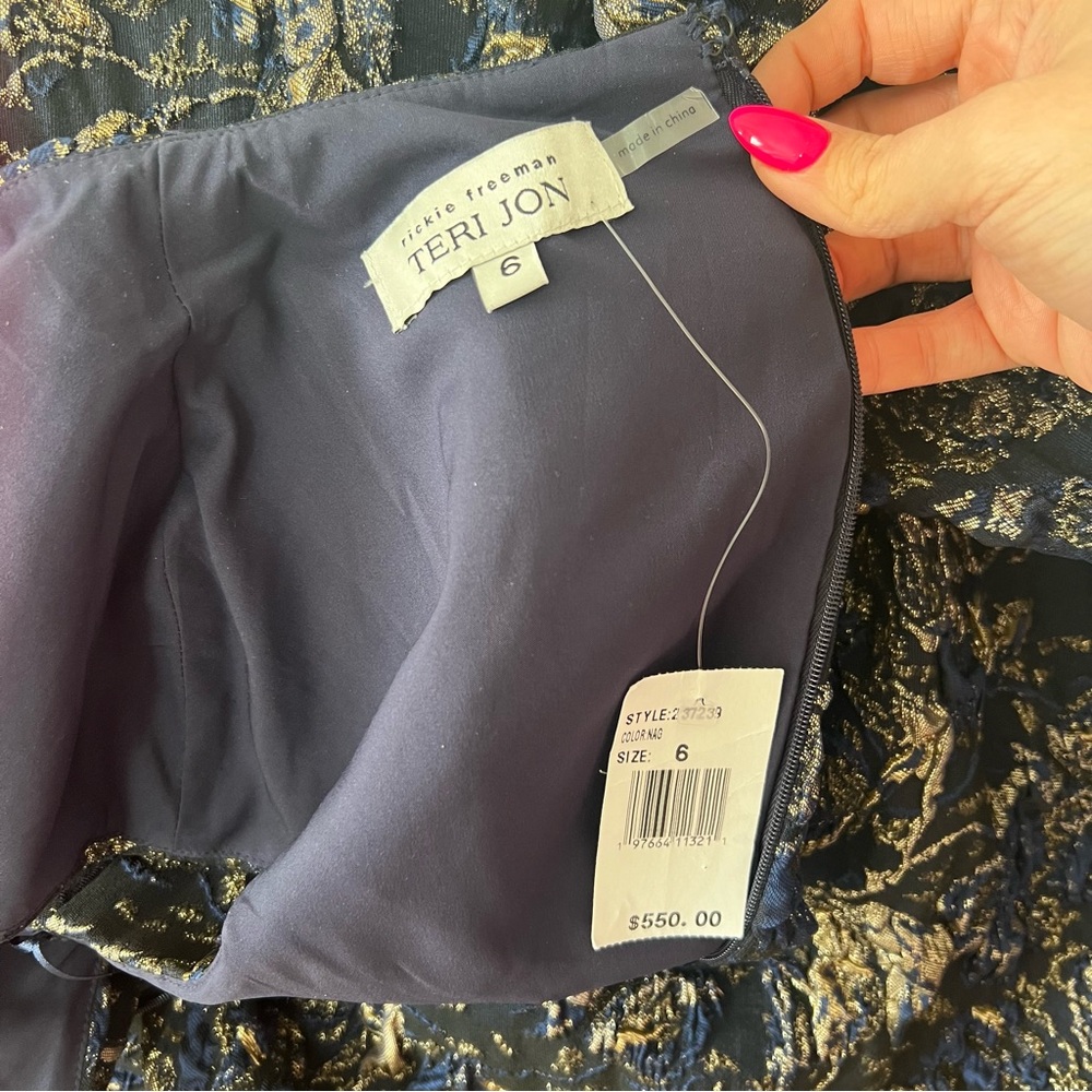 NEW NWT Teri Jon By Rickie Freeman Cap Sleeve Metallic Jacquard Cocktail Dress - Picture 9 of 12